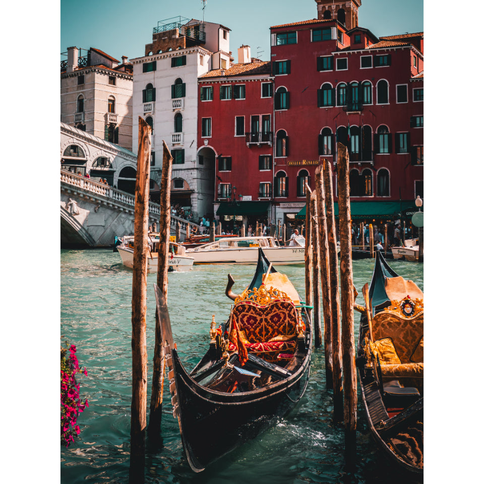 Iconic Venice: Rialto Bridge and Moored Gondolas | Acrylic Print